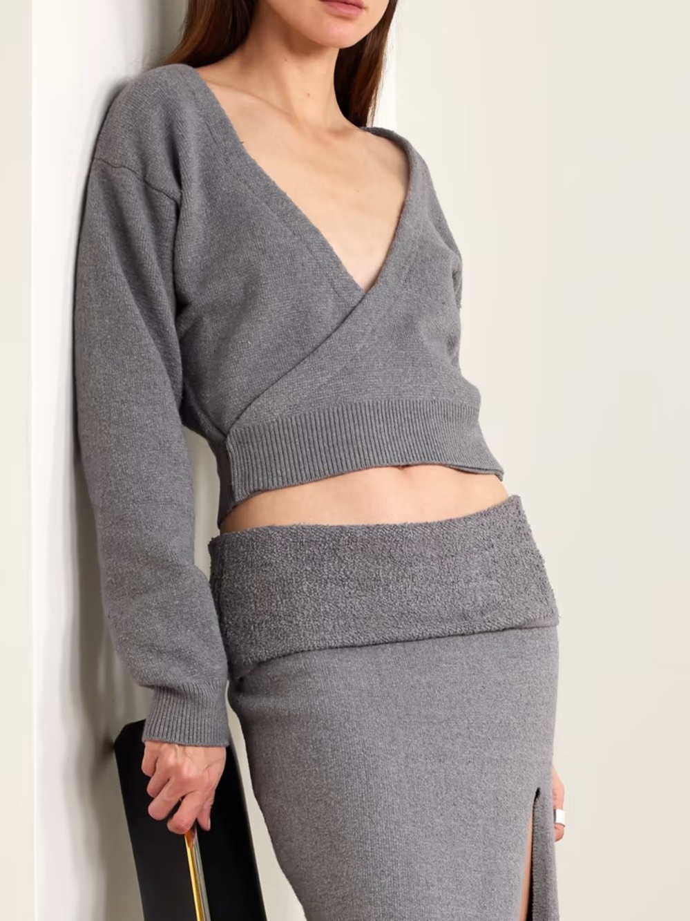 Skims Textured Knit Wrap crop cardigan Dark Heather Gray woman's size l/xl NWT - Picture 1 of 13